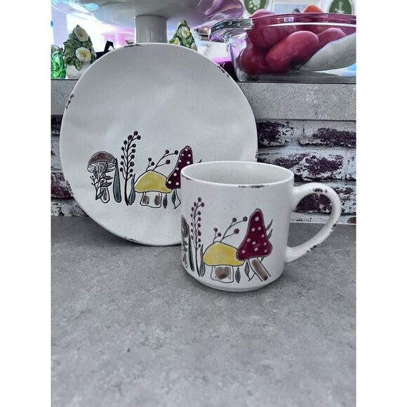 Hand Painted Mushroom Plate & Matching Mug Hobo Hippie Cottage Core Fairy Decor - Picture 4 of 10